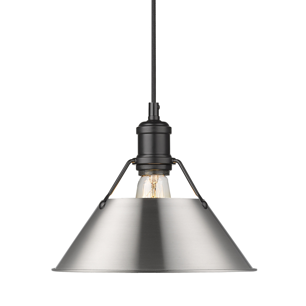 Yep by Golden Lighting Orwell 1-light 10in Pendant in Matte Black and Pewter shade